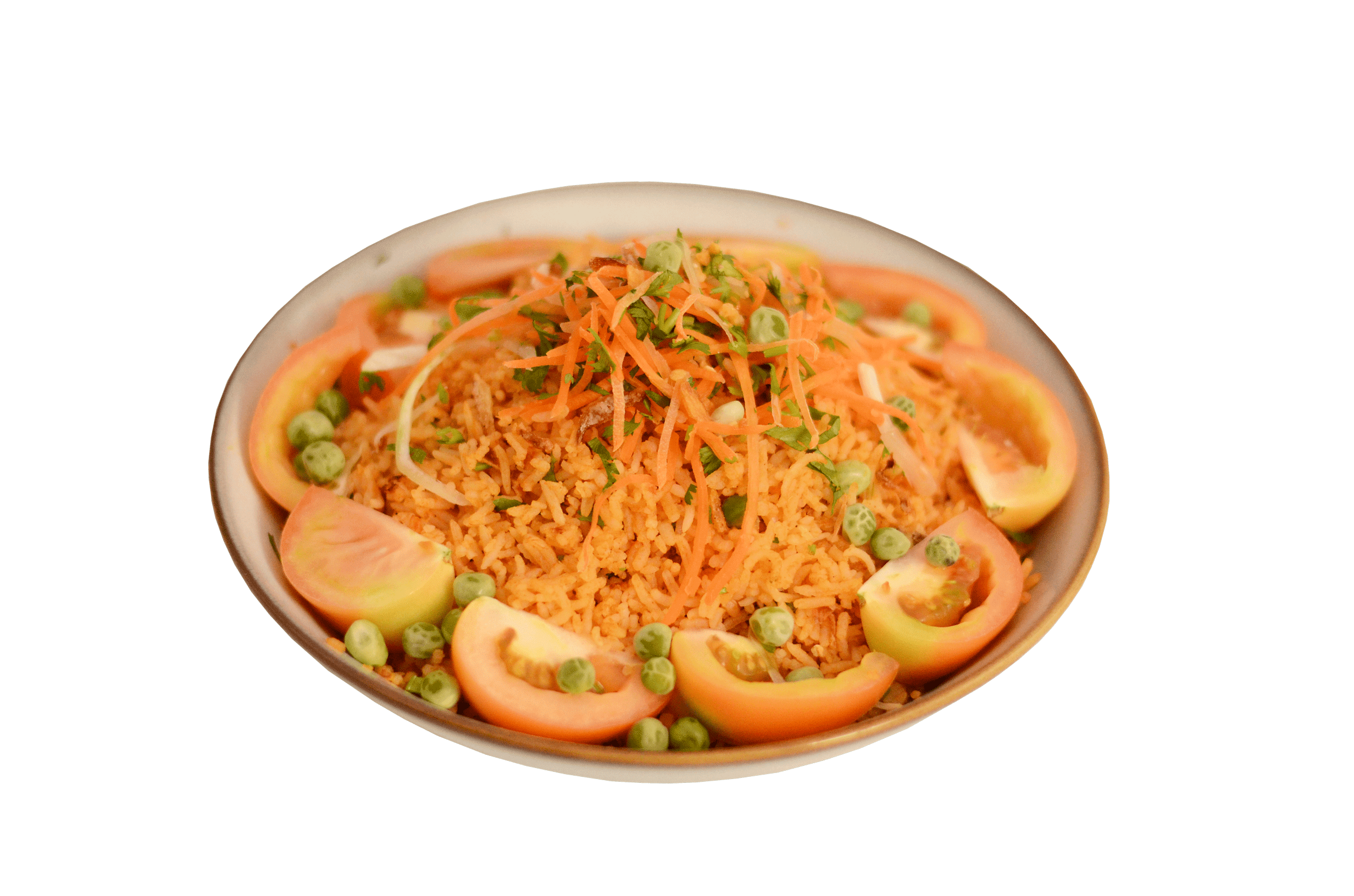 idocatering tomato fragrance rice served on white plate 