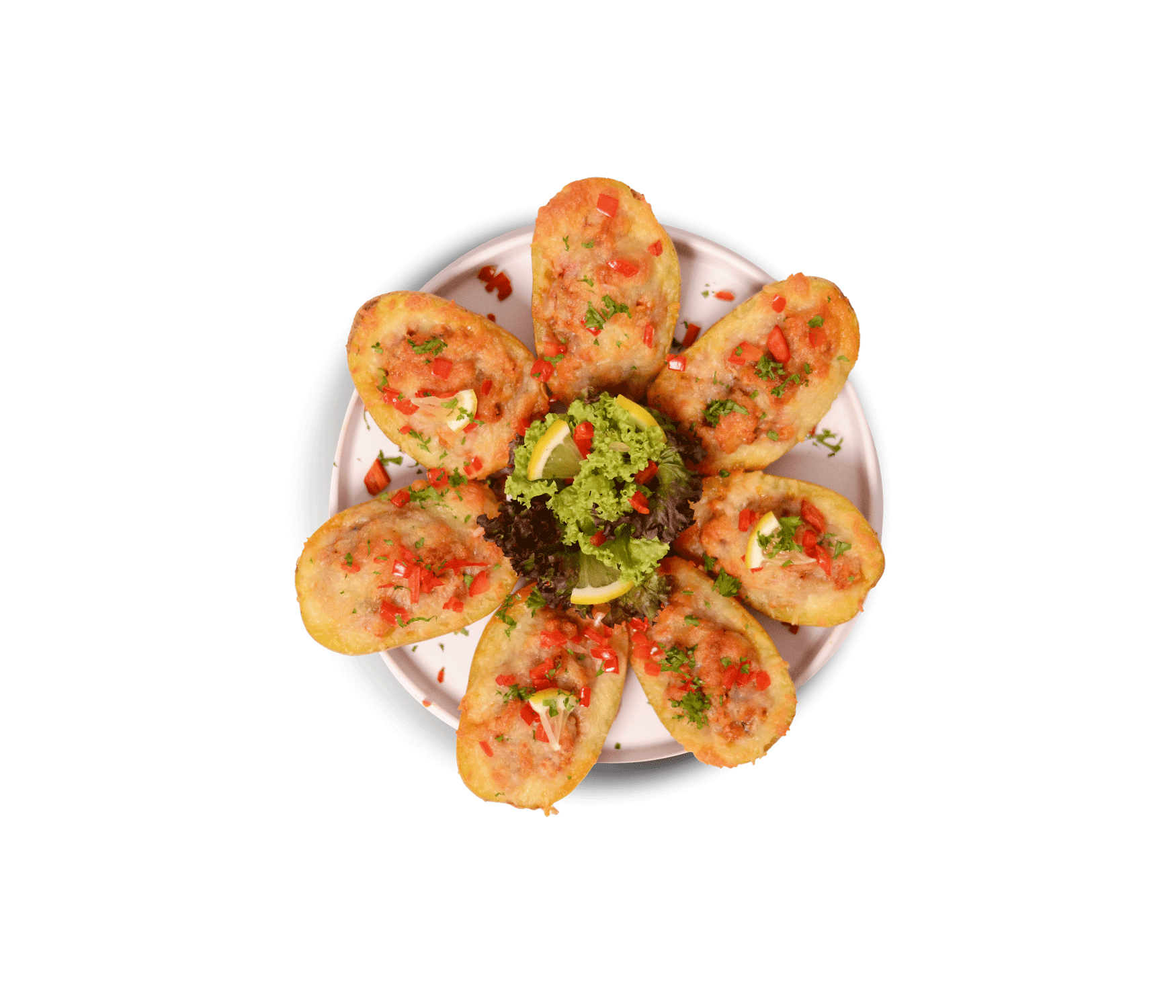 idocatering cheesy herb loaded potato dish served on white plate for a catering event 